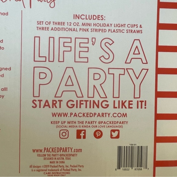 Packed Party Shine Bright Set of 3 Holiday Light Cups with Straws - Picture 5 of 5